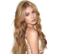 Bionda D'oro Sintetico Pizzo Frontale Prestilato Riccioli Perm E Base Ventilata Per Indossare Tutto Il Giorno Miscela Caucasica Di Capelli Sintetici