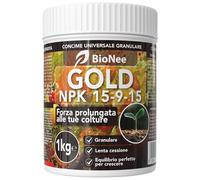 BIONEE NPK GOLD 15-9-15 - Concime Universale a Lenta Cessione per Orto, Frutteto, Prato e Piante Ornamentali - Con Magnesio, Zolfo e Ferro - 1 kg