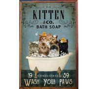 Biopracess Black Cat Sink Co Wash Your Paw poster gatto nero poster appeso divertente gattino poster cartello in metallo 20,3 x 30,5 cm