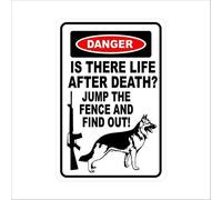 Biopracess Cartello in metallo con scritta "Danger Is There Life After Death" (lingua italiana non garantita) con pastore tedesco, regalo per cani e animali domestici, AR-15, in alluminio, decorazione