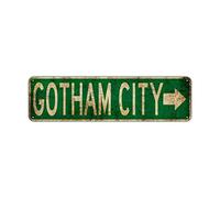Biopracess Gotham City with Right Arrow Decor Wall Street Rustico Vintage Retro Metallo Cartello Stradale 10,2 x 40,6 cm