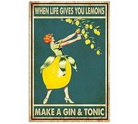 Biopracess Lemon Lady When Life Gives You Lemons Make A Gin And Tonic, poster in metallo con ritratto, 20,3 x 30,5 cm