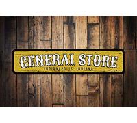 Biopracess Nuovo cartello 4x40,6 cm General Store Location Sign personalizzato City State Sign Metal Kitchen Decor Custom Country Home Decor Metal Street Sign