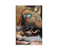 Biopracess Poster artistico in metallo con cavalli indiani nativi americani che corrono, stile retrò, vintage, in metallo, decorazione da parete, 20,3 x 30,5 cm