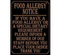 Biopracess Segnale di avvertimento di sicurezza in metallo con avviso di allergia alimentare, per pub, ristorante, tazza, 20,3 x 30,5 cm