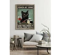 Biopracess Targa decorativa da parete in latta con scritta "Touch My Wine I Will Drink It From Your Skull Black Cat For Home Garden", 20,3 x 30,5 cm
