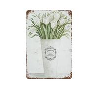 Biopracess Targa in metallo con bouquet di tulipani bianchi, vaso di Parigi, decorazione artistica da parete, 20,3 x 30,5 cm