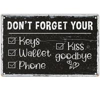 Biopracess Targa in metallo con scritta "Don'T Forget Your Keys Kiss Phone Wallet Goodby", stile retrò, vintage, decorazione da parete, 20,3 x 30,5 cm