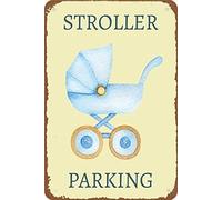 Biopracess Targa in metallo con scritta in lingua inglese "Retro Passeggino Parcheggio" Passeggino Baby Sign Metal Sign Retro Vintage Tin Sign Metal Poster Wall Art Decor 20,3 x 30,5 cm
