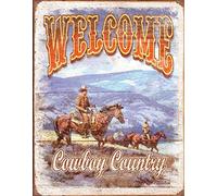 Biopracess Targa in metallo con scritta "Welcome Cowboy Country Western Distressed Retro Vintage Tin Sign 20,3 x 30,5 cm