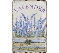 Biopracess Targa in metallo rustica con fiori di lavanda in recinzione, stile retrò, vintage, decorazione da parete, 20,3 x 30,5 cm