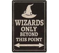 Biopracess Wizards Only Beyond This Point, targa in metallo retrò vintage, poster in metallo, decorazione da parete, 20,3 x 30,5 cm