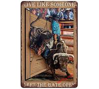 Bioprocess Bull Riding Live Like Someone Left The Gate Vintage Home Decor Poster Decor Poster Wall Art Tin Sign Decor Metal Sign Poster 20 x 30 cm