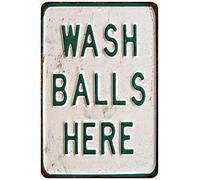 Bioprocess Cartello in metallo vintage con scritta "Wash Balls Here in latta", 20 x 30 cm