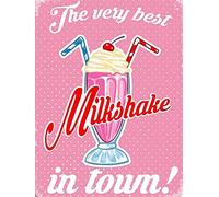 Bioprocess Decorazione da parete con scritta "Best Milk Shake In Town" per casa, club, garage, negozio, decorazione artistica da parete, poster in metallo, 20 x 30 cm