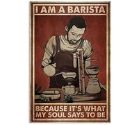 Bioprocess Poster artistico da parete con scritta "Bartender My Soul Says to Be A Barista and Barista", decorazione da parete, poster in metallo, 20 x 30 cm