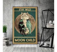 Bioprocess Poster con ragazza nativa con scritta "Stay Wild Moon Child", poster con ragazza nativa americana, ritratto di donne native americane, decorazione da parete, poster decorativo da parete in
