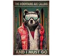 Bioprocess Poster decorativo da parete in metallo con orso che sciano montagne che chiamano deve andare, 20 x 30 cm