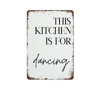 Bioprocess Stampa artistica da parete con scritta in lingua inglese "This Kitchen Is For Dancing", poster decorativo da parete in metallo, 20 x 30 cm