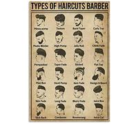 Bioprocess Stampa artistica da parete con stampa artistica con scritta "Types of Haircuts", idea regalo per barbiere, poster in metallo, 20 x 30 cm