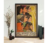 Bioprocess Targa artistica femminista con scritta in lingua inglese "Well Behaved Woman Rarely Make History", decorazione per la casa, decorazione da parete, 20 x 30 cm