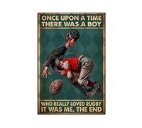 Bioputty Targa in metallo con scritta "Once Upon A Time There was A Boy Loved Rugby", 30,5 x 20,3 cm, stile vintage, divertente, decorazione da parete, idea regalo
