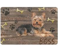 Bioputty Zerbino con scritta "This Yorkshire Terrier is The Boss, antiscivolo, resistente, per porta d'ingresso, interno ed esterno, portico, resiste allo sporco, decorazione per pavimento, porta