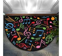Bioputty Zerbino semicircolare colorato a tema musicale, per interni, ingresso, motivo note musicali, antiscivolo, assorbente, 45 x 76 cm, resistente all'usura, per casa, cucina, patio