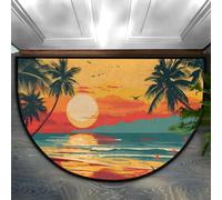 Bioputty Zerbino semicircolare con palma tropicale, per ingresso interno, tramonto estivo all'alba e tramonto, antiscivolo, assorbente, 40,6 x 61 cm, resistente all'usura, per casa, cucina, patio