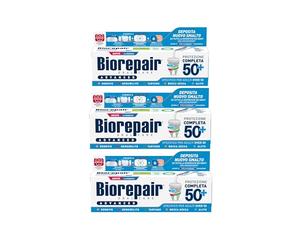 Biorepair, Dentifricio Advanced Protezione Completa 50+, 3x75 ml | Dentifricio per Adulti over 50, Con MicroRepair, Probiotici e Estratti Antiossidanti, Senza Fluoro