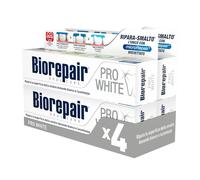 Biorepair, Dentifricio Pro White, Ripara lo Smalto, Denti Più Bianchi e Luminosi, Formula Potenziata, Con Più Microrepair e Tecnologia Sbiancante PVP, Senza Fluoro e Parabeni, 4x60ml