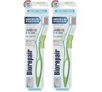 Biorepair, Spazzolino Junior, Spazzolino Bambini 6-12 Anni, Clinicamente Testato, con Setole Medio-Soft, Forma Curva Brevettata, Antibatterico, Rimuove Fino al 100% di Placca in Più (Confezione da 2)