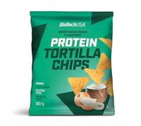 BioTechUSA Protein Tortilla Chips | Fonte di proteine | Proteine dell'avena e del pisello | Vegan | Senza conservanti, 3 * 50g, Cipolla e panna acida