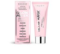 Biovène Holiday Glow Pink Clay Mask, Maschera Viso con Argilla Rosa Australiana, Ginseng, Petali Rosa, Acido Glicolico, Disintossicante, Esfoliante, Purificante, Ammorbidente, Idratante Pelle (75ml)