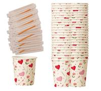 BIOVIRA Bicchierini Caffè 75 ml - 100 Pezzi + 100 palette caffe monouso in Carta Biodegradabile, Resistenti e Anti-Perdita, Perfetti per Espresso, Bar, Ufficio e Kit Caffè - Edizione San Valentino