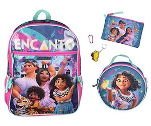 Bioworld Disney Encanto - Set di 5 zaini, portapranzo, astuccio, portachiavi e moschettone