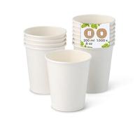 BIOZOYG 1000x bicchierini caffè 200 ml / 8 oz, Ø 80 mm bianco - bicchieri carta senza plastica e con materiali sostenibili - bicchierini caffe carta