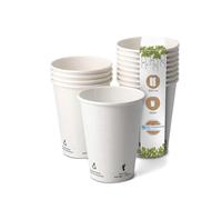 BIOZOYG 1000x bicchierini caffè 300 ml /12 oz, Ø 90 mm bianco con icone ambientali - bicchieri carta senza plastica e con materiali sostenibili - bicchierini caffe carta
