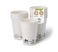 BIOZOYG 100x bicchierini caffè 300 ml / 12 oz, Ø 90 mm bianco con motivo ambientale - bicchieri carta senza plastica e con materiali sostenibili - bicchierini caffe carta
