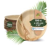 BIOZOYG 100x di piatti in foglia di palma Ø 25 cm - Piatti monouso compostabili e naturali - Stoviglie da festa rotonde