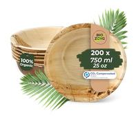 BIOZOYG 200x ciotola in foglia di palma 750 ml - Piatto da zuppa usa e getta, ciotola per insalata compostabile - Stoviglie da festa sostenibili