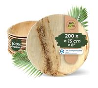 BIOZOYG 200x di piatti in foglia di palma Ø 15 cm - Piatti monouso compostabili e naturali - Stoviglie da festa rotonde