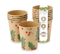 BIOZOYG 250 Bicchieri monouso da 200 ml Inverno 'Rami' per caffè da asporto biodegradabili. Bicchieri monouso per mercatini invernali in carta compostabile non sbiancata