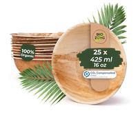 BIOZOYG 25x ciotola in foglia di palma 425 ml - Piatto da zuppa usa e getta, ciotola per insalata compostabile - Stoviglie da festa sostenibili