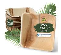 BIOZOYG 25x ciotola in foglia di palma 750 ml quadrata 18 cm - Ciotola per insalata compostabile - Ciotola usa e getta per stoviglie da festa sostenibili