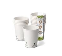 BIOZOYG 50x bicchierini caffè 200 ml / 8 oz, Ø 80 mm bianco con icone ambientali - bicchieri carta senza plastica e con materiali sostenibili - bicchierini caffe carta