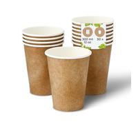 BIOZOYG 50x bicchierini caffè 300 ml / 12 oz, Ø 90 mm bianco con stampa marrone - bicchieri carta senza plastica e con materiali sostenibili - bicchierini caffe carta