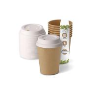 BIOZOYG Bicchieri Compostabili Bio con coperchio di carta I Bicchieri Usa e Getta Bicchieri di Carta I 50 Tazze di Cartone da Caffè da Asporto Marrone non Sbiancate 200 ml 8 oz