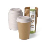 BIOZOYG Bicchieri Monouso Compostabili Bio con coperchio di carta I Bicchieri Usa e Getta Bicchieri di Carta I 50 Tazze di Cartone da Caffè da Asporto Marrone non Sbiancate 300 ml 12 oz