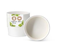 BIOZOYG Ciotola per insalata 300 pezzi 1000 ml bianco - Ciotola usa e getta per zuppa e insalata da asporto - Contenitore Deli e Mealprep in cartone usa e getta